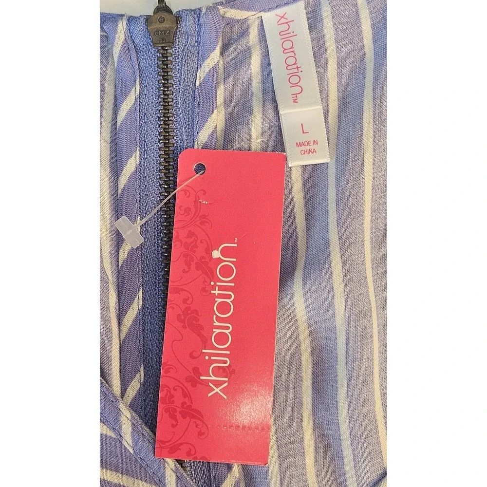 Xhilaration Striped Wrap Dress Flutter Sleeve Coastal Cottagecore L Short Sleeve - Picture 6 of 6
